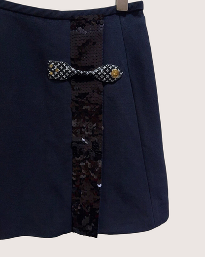 Louis Vuitton Wool Sequin Mini Skirt Navy, Black FR 36