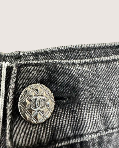 Chanel 21K CC Straight Denim Jeans Black FR 38