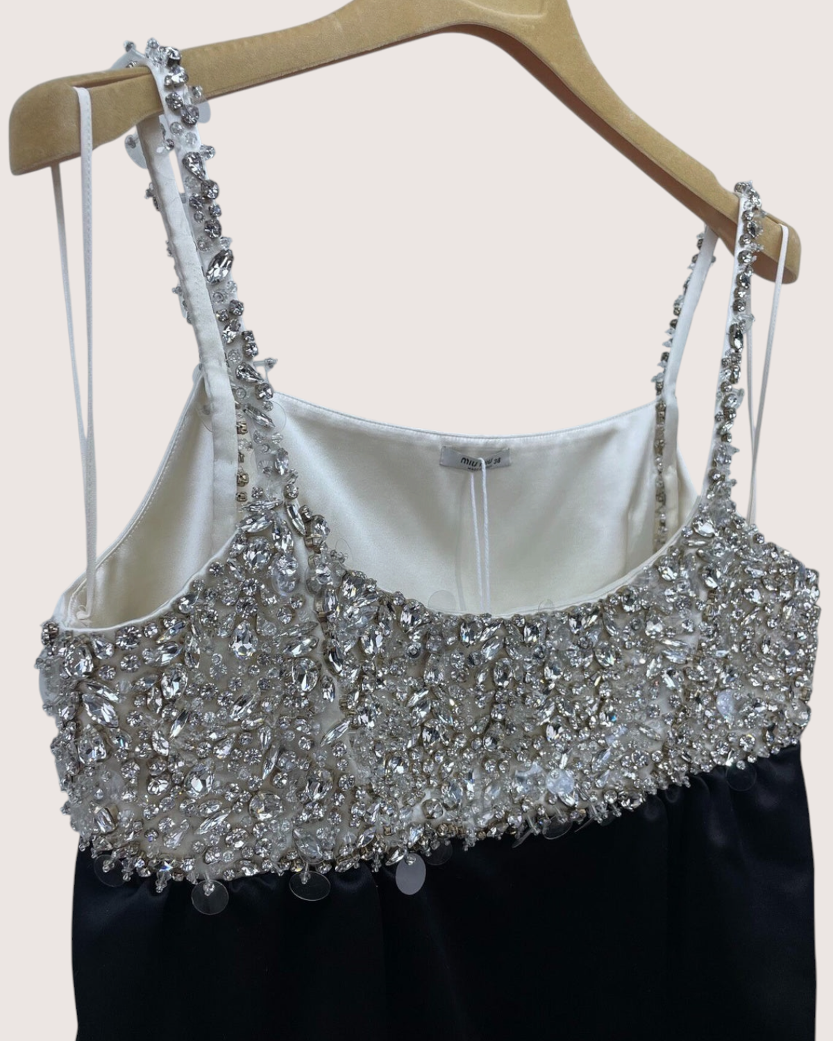 Miu Miu Crystal Strappy Mini Dress Black, White, Silver FR 38