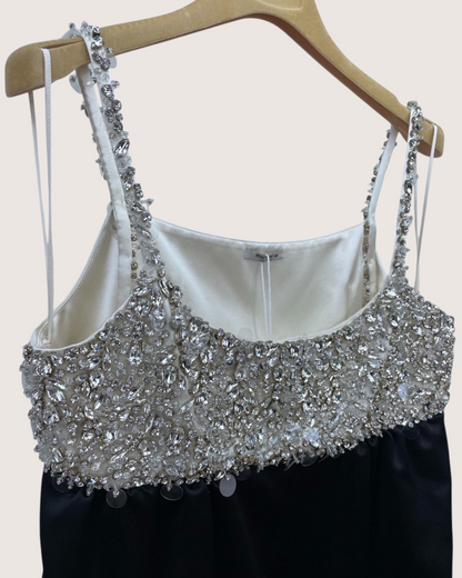 Miu Miu Crystal Strappy Mini Dress Black, White, Silver FR 38