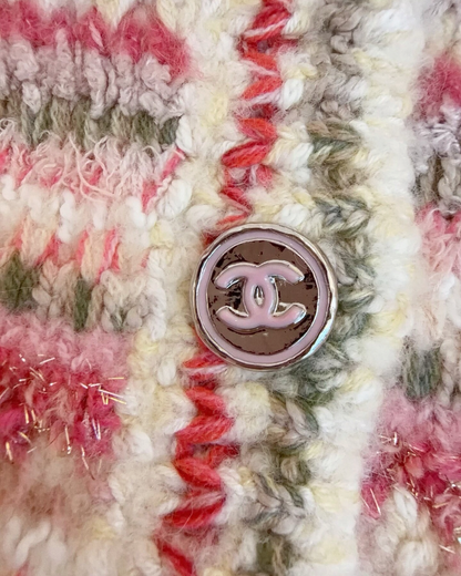 Chanel 24B Cropped Striped Cashmere Cardigan Pink, Beige/Ecru, Multicolor FR 38