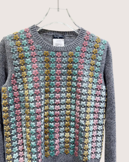 Chanel Floral Sweater Grey, Pink, Multicolor FR 36