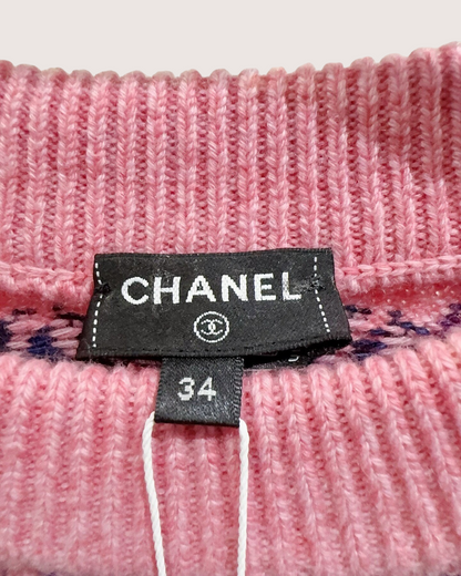 Chanel 22K Cashmere Textured Floral Sweater Pink, Purple, Multicolor FR 34