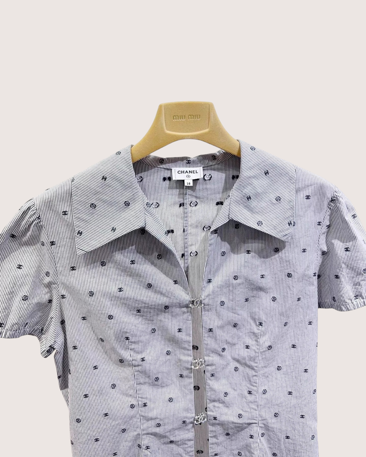 Chanel 24P Striped CC-Print Shirt White, Black FR 38