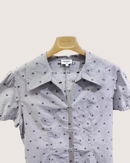 Chanel 24P Striped CC-Print Shirt White, Black FR 38