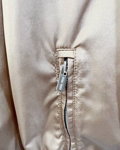 Miu Miu Hooded Windbreaker Jacket Beige/Ecru, White IT 42