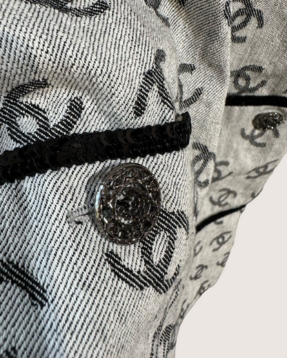 Chanel 22S Denim CC Logo Mini Dress Grey, Black FR 34