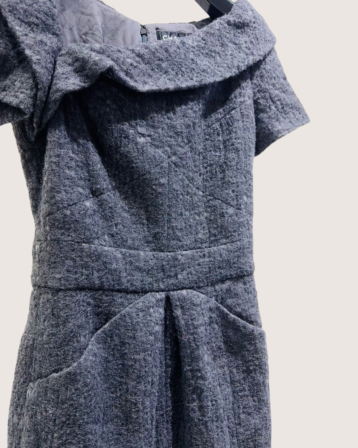 Chanel 14B Tweed Mid-Length Dress Grey FR 34
