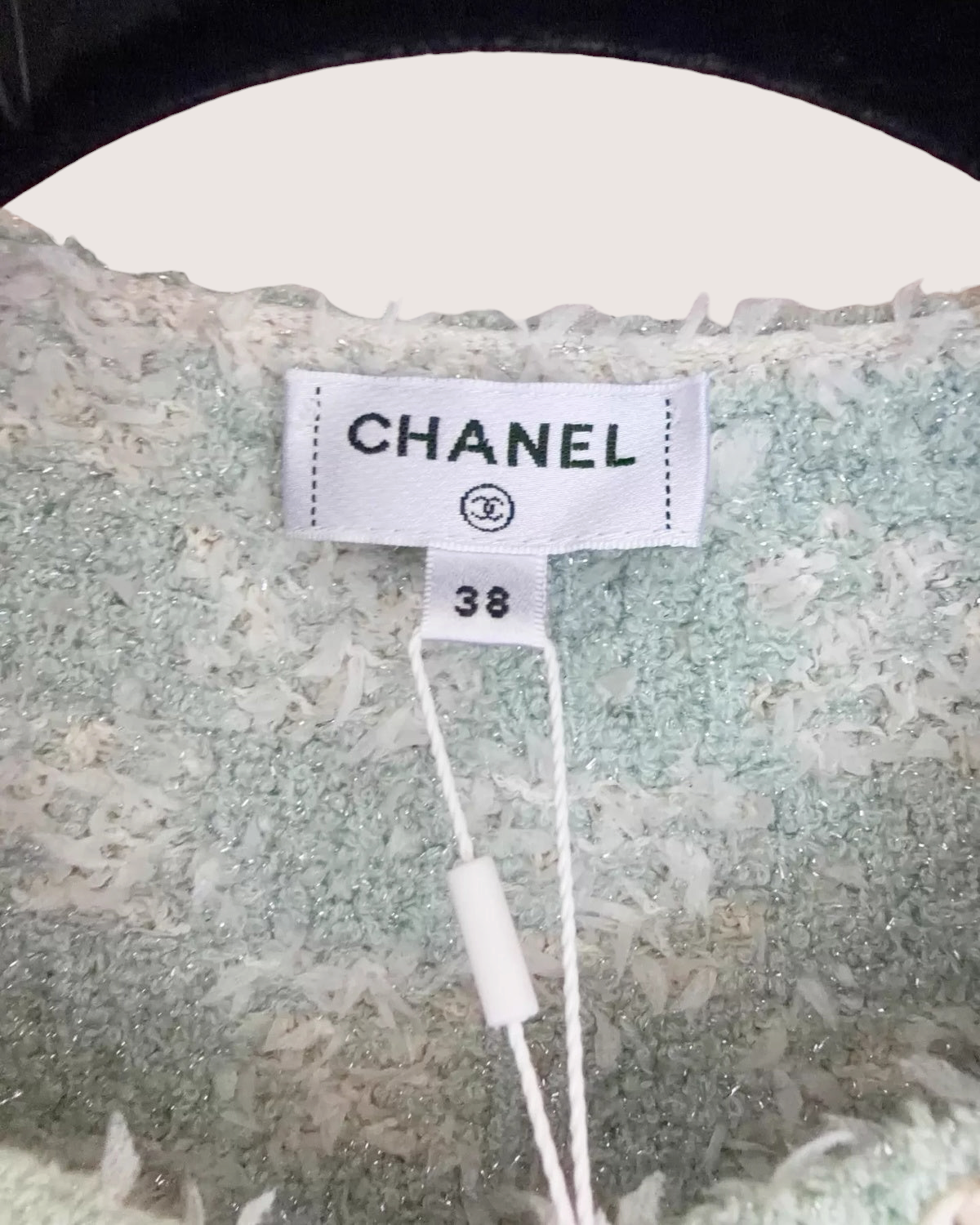 Chanel Tweed Cardigan Green, White FR 38