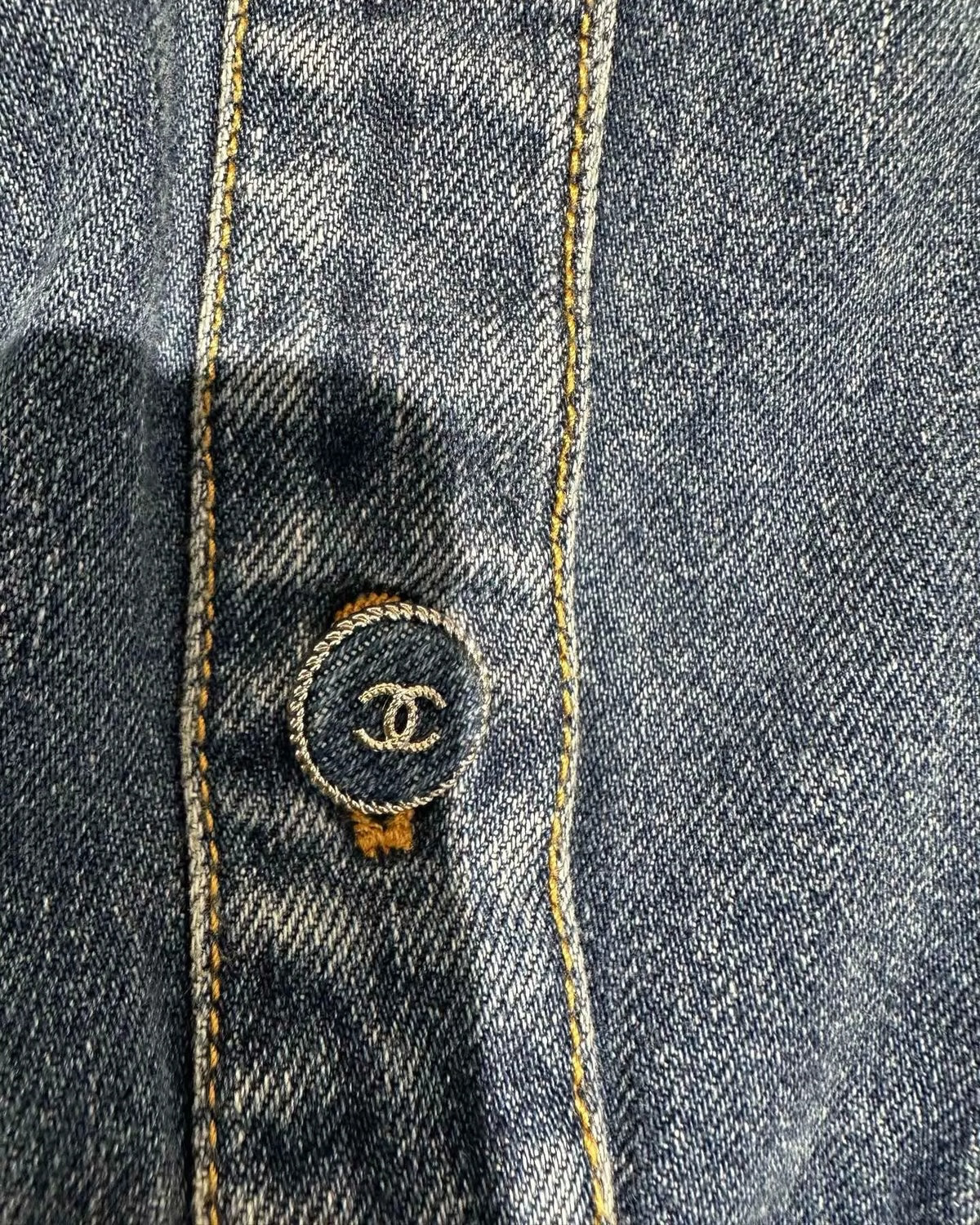 Chanel 24B Denim Crewneck Pocket Jacket Blue FR 38