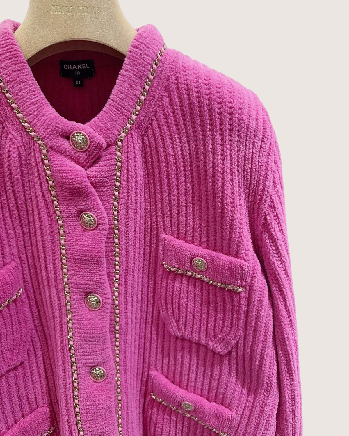 Chanel 22B Velvet Four-Pocket Chain-Trim Jacket Pink, Silver FR 38