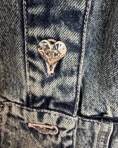 Chanel 25B Cropped Washed Denim Jacket Blue FR 34