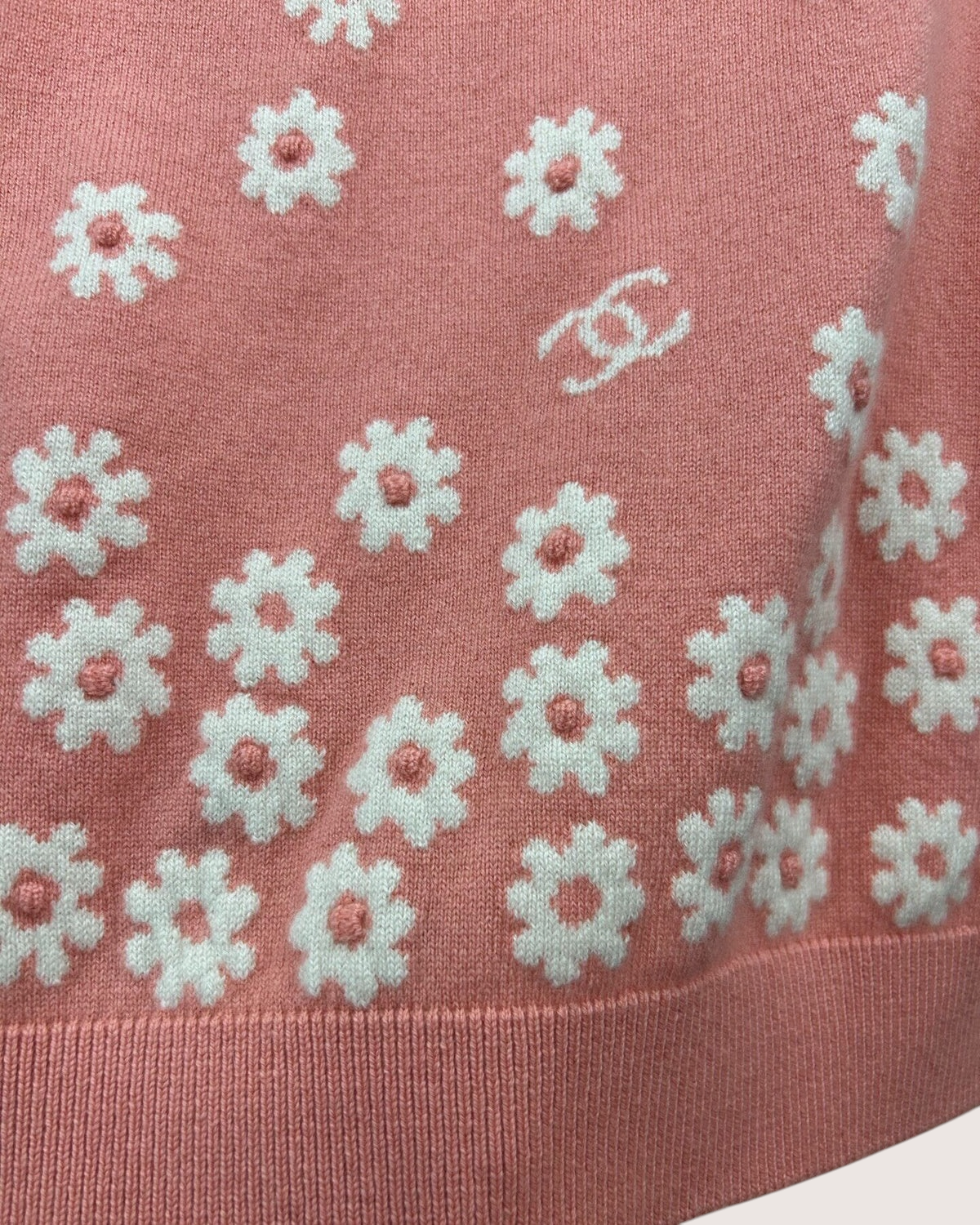 Chanel 22P Cashmere Floral CC Mini Skirt Pink, White FR 34