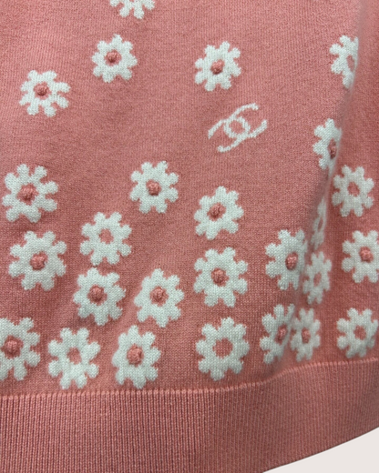 Chanel 22P Cashmere Floral CC Mini Skirt Pink, White FR 34