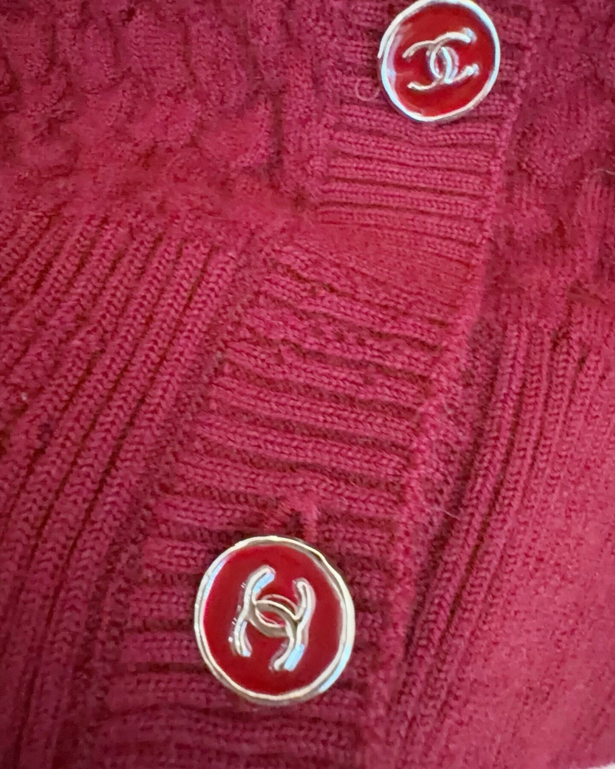 Chanel 23A Cashmere Cable Cardigan Red FR 42