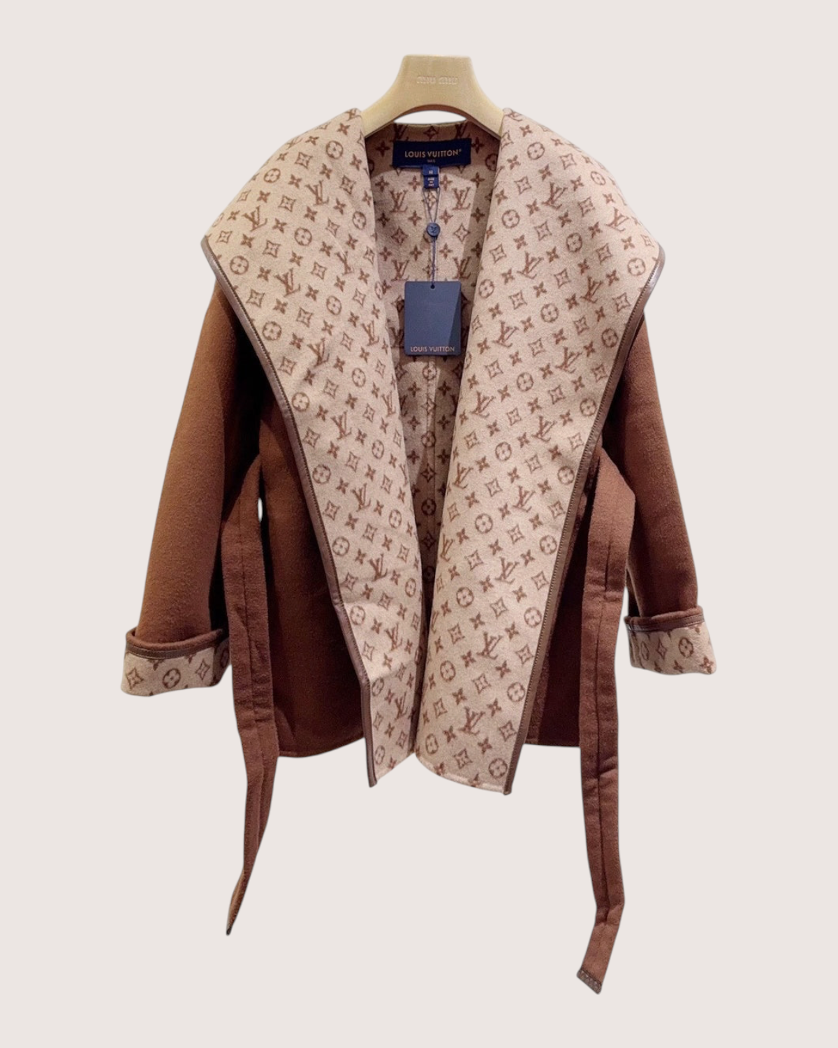 Louis Vuitton Monogram Belted Coat Brown, Beige/Ecru FR 32
