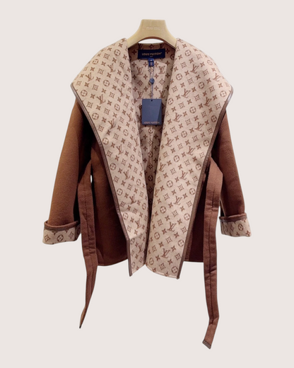 Louis Vuitton Monogram Belted Coat Brown, Beige/Ecru FR 32