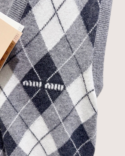 Miu Miu Cashmere Argyle Vest Grey, Navy, White FR 40