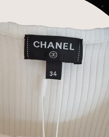 Chanel 22B Short-Sleeve Bobble Sweater White FR 34