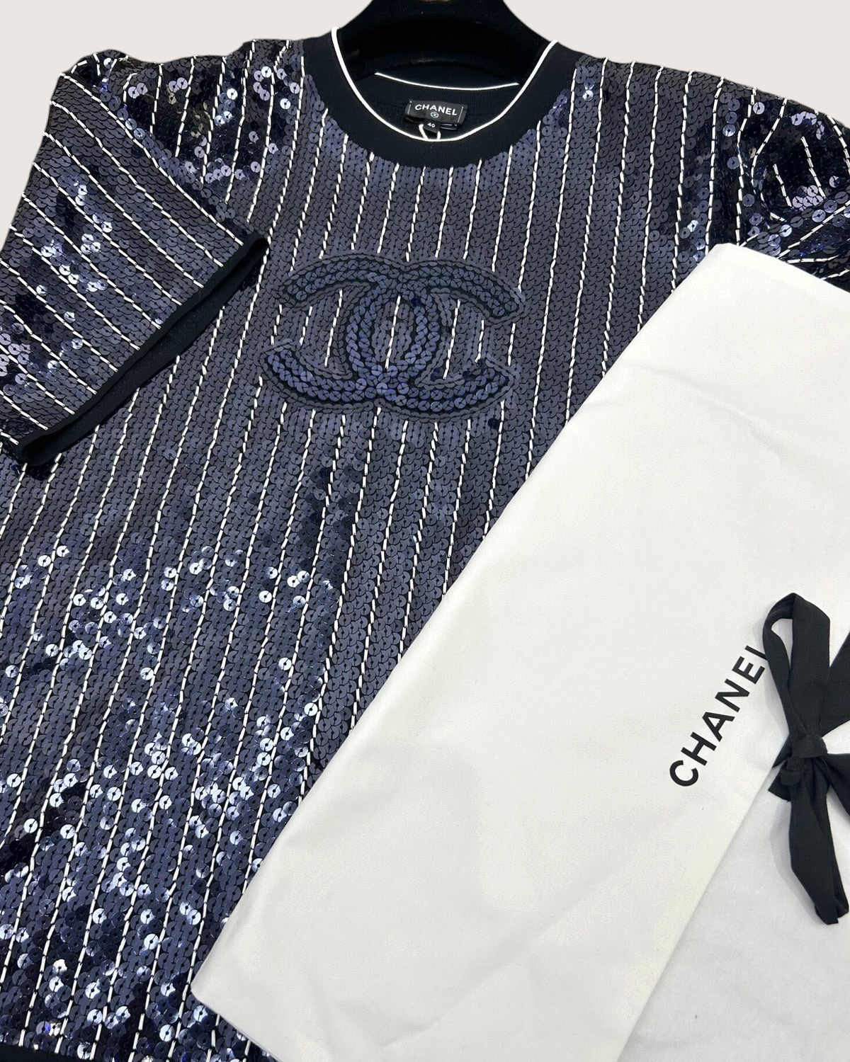 Chanel 23P Sequin CC Top Navy, White, Black
