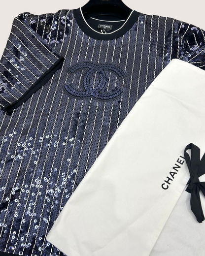 Chanel 23P Sequin CC Top Navy, White, Black