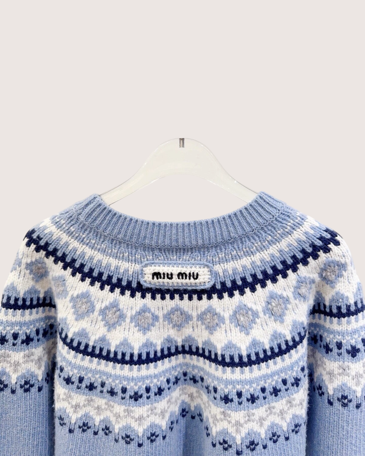 Miu Miu Wool Fair Isle Sweater Blue, White, Navy IT 38