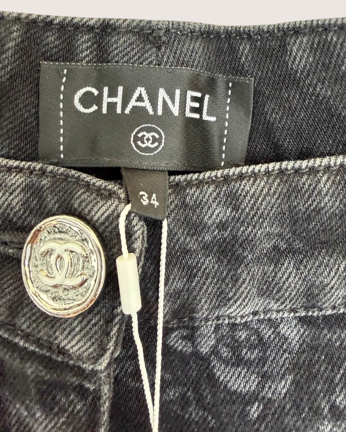 Chanel 23A Camellia Wide-Leg Denim Jeans