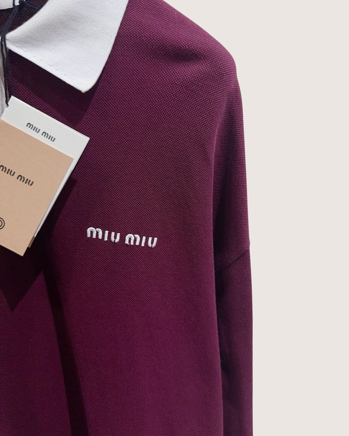 Miu Miu Colorblock Long-Sleeve Top Burgundy, White FR 34