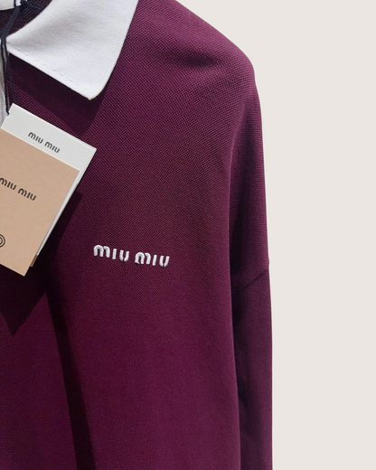 Miu Miu Colorblock Long-Sleeve Top Burgundy, White FR 34