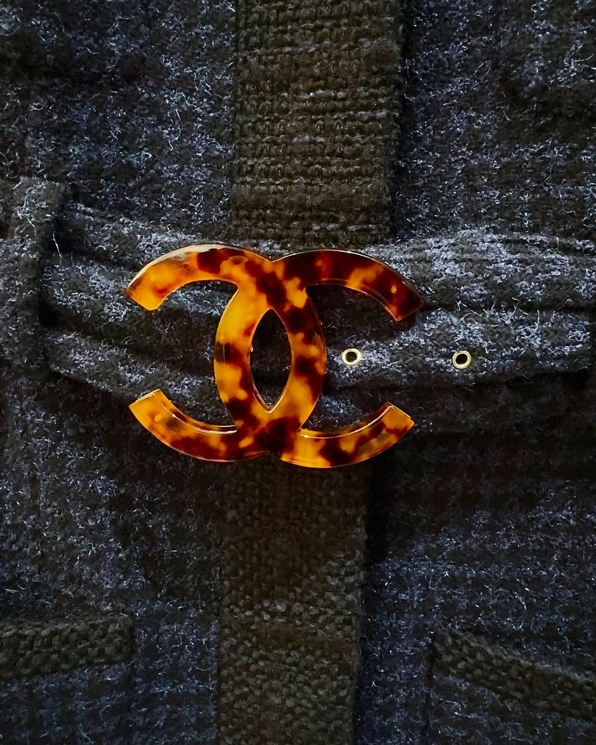 Chanel Tweed CC Coat Navy, Black, Brown FR 34