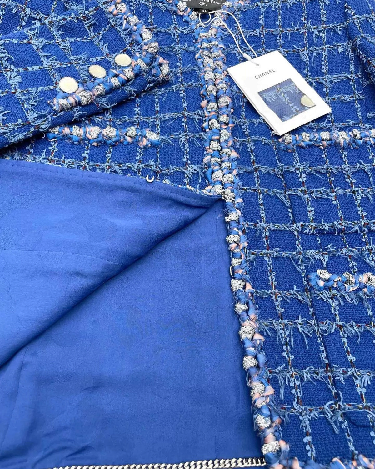 Chanel Four-Pocket Plaid Fringe Jacket - view 3