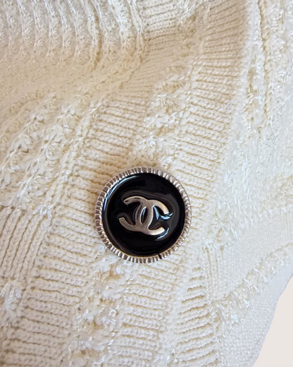Chanel 24P Short-Sleeve Four-Pocket Cardigan Beige/Ecru, Black FR 34