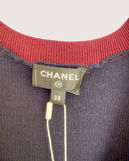 Chanel CC Sequin Logo Vest Burgundy, Navy, Silver FR 38