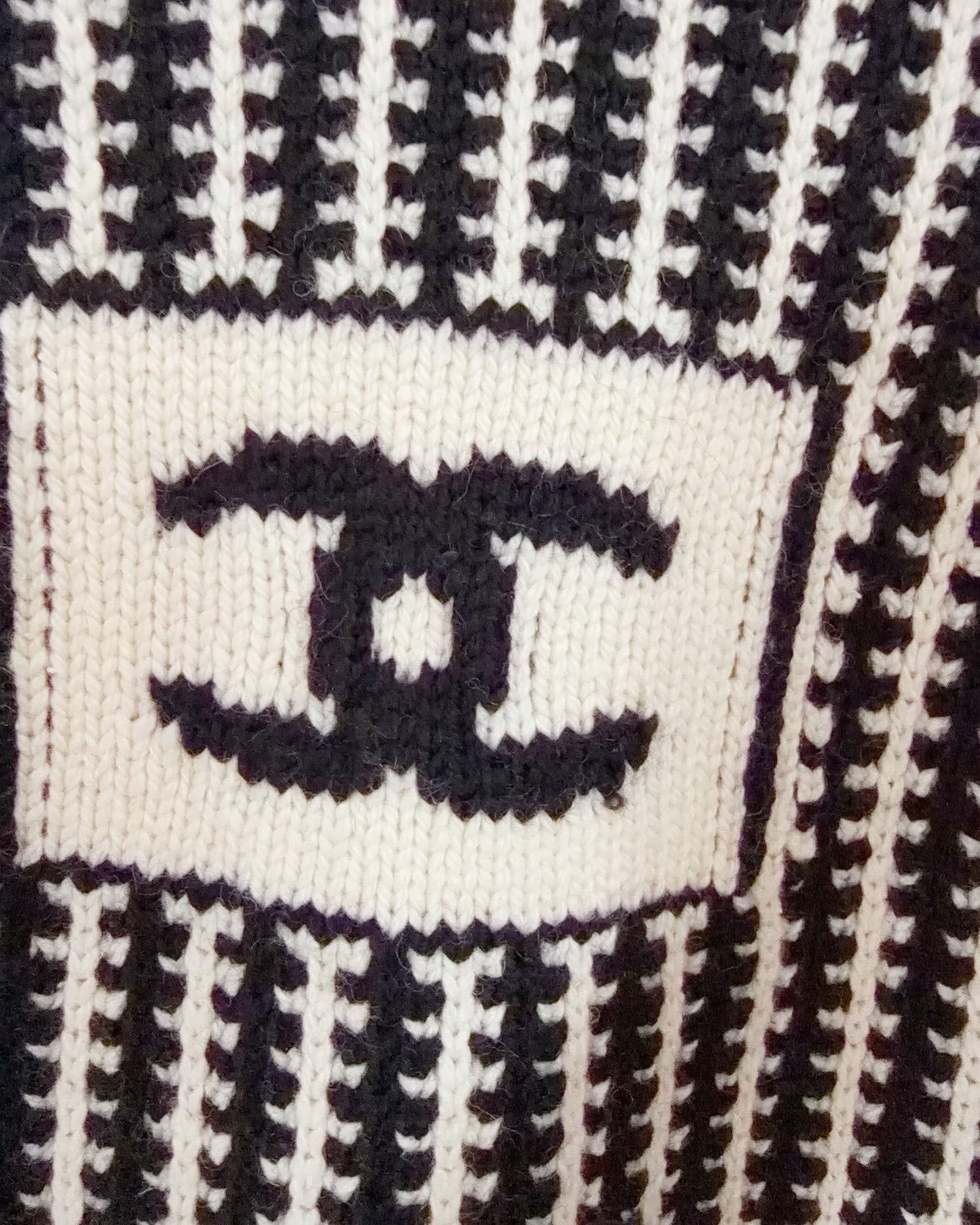 Chanel 26N Coco Neige Wool Striped Sweater Black, Beige/Ecru FR 34