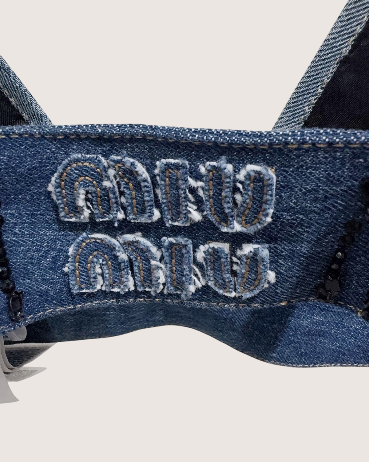 Miu Miu Beaded Denim Bralette Top Blue, Black FR 32