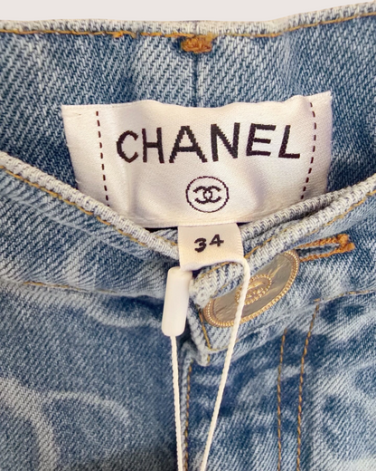 Chanel 23B CC Straight Denim Jeans Blue FR 34