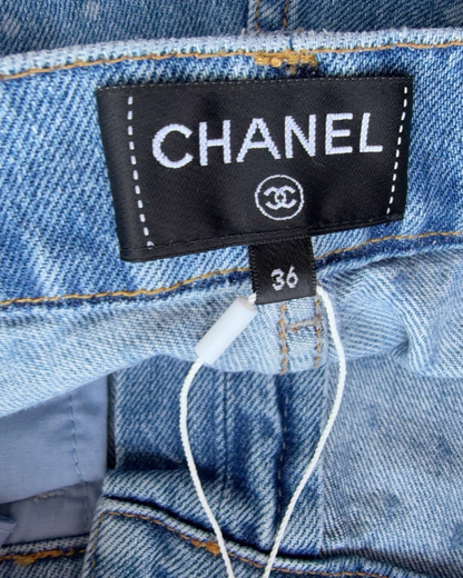 Chanel 23P CC Wide-Leg Denim Jeans Blue, White FR 36
