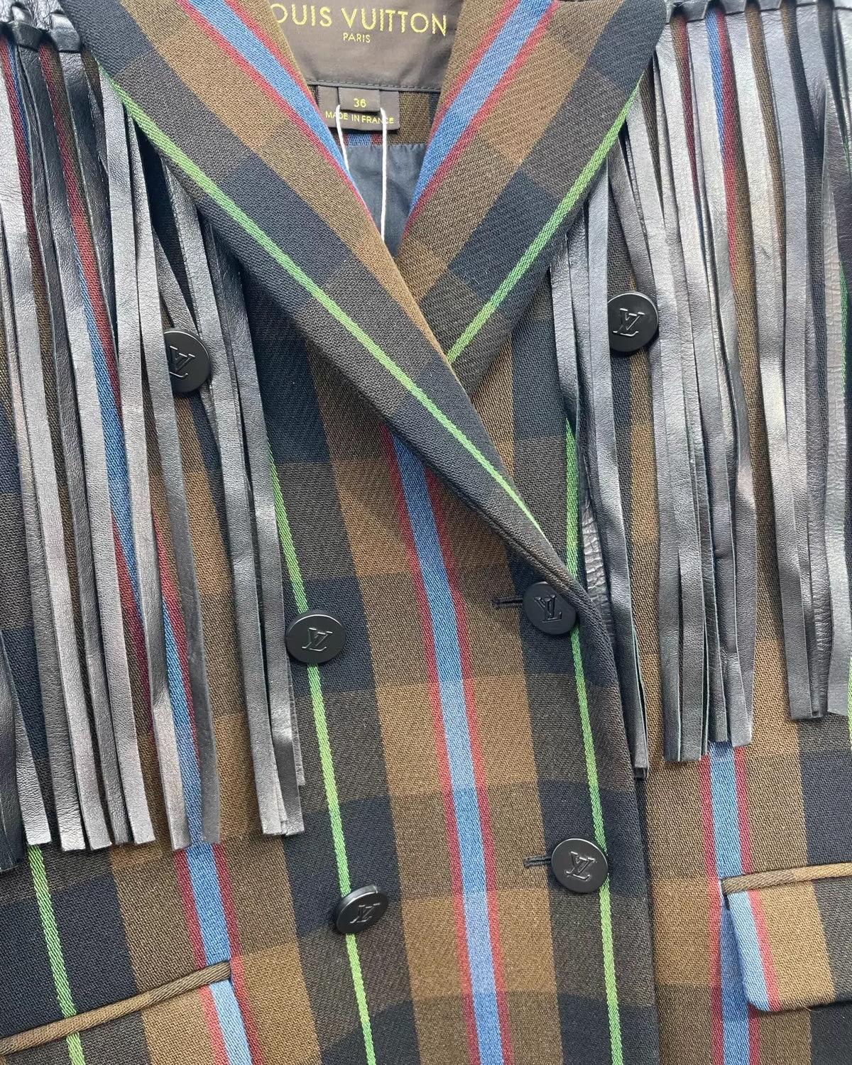 Louis Vuitton Plaid Wool Coat Brown, Multicolor FR 36