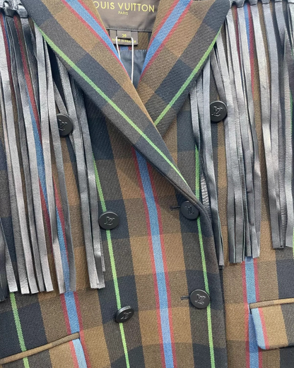 Louis Vuitton Plaid Wool Coat Brown, Multicolor FR 36