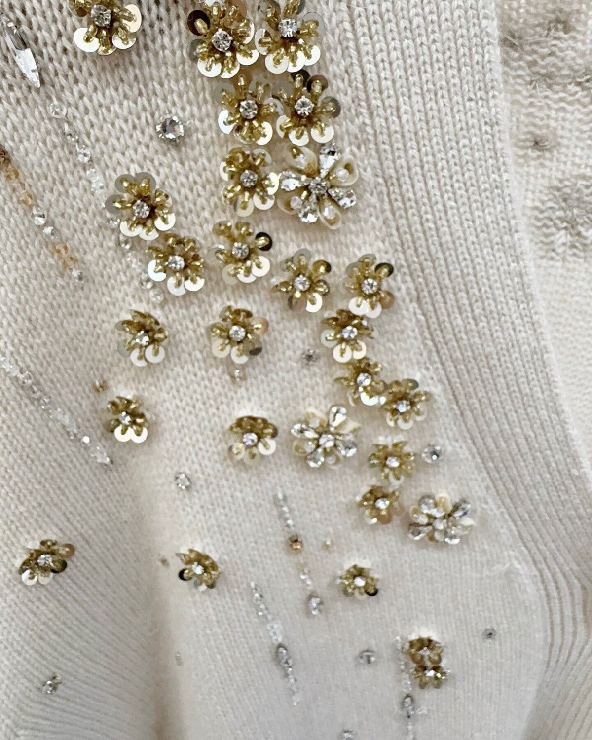 Miu Miu Cashmere Sequin Floral Cardigan Beige/Ecru, Gold FR 38