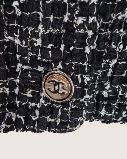 Chanel 24B Tweed Crewneck Jacket Black, White FR 36