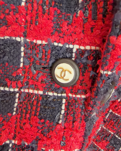 Chanel 24S Plaid Tweed Jacket Red, Navy, White FR 36