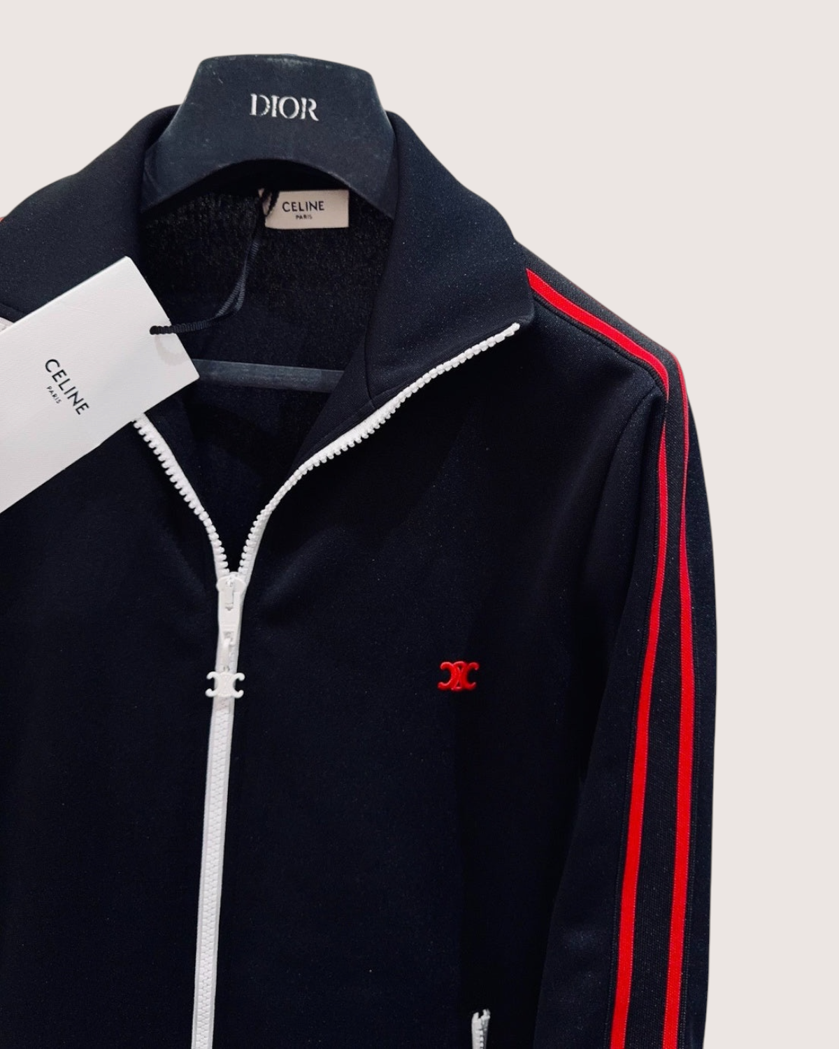 Celine Zip-Up Striped Jacket Black, Red, White FR 36