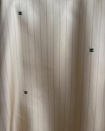 Chanel 26S CC Striped Logo Top Beige/Ecru, Black FR 40