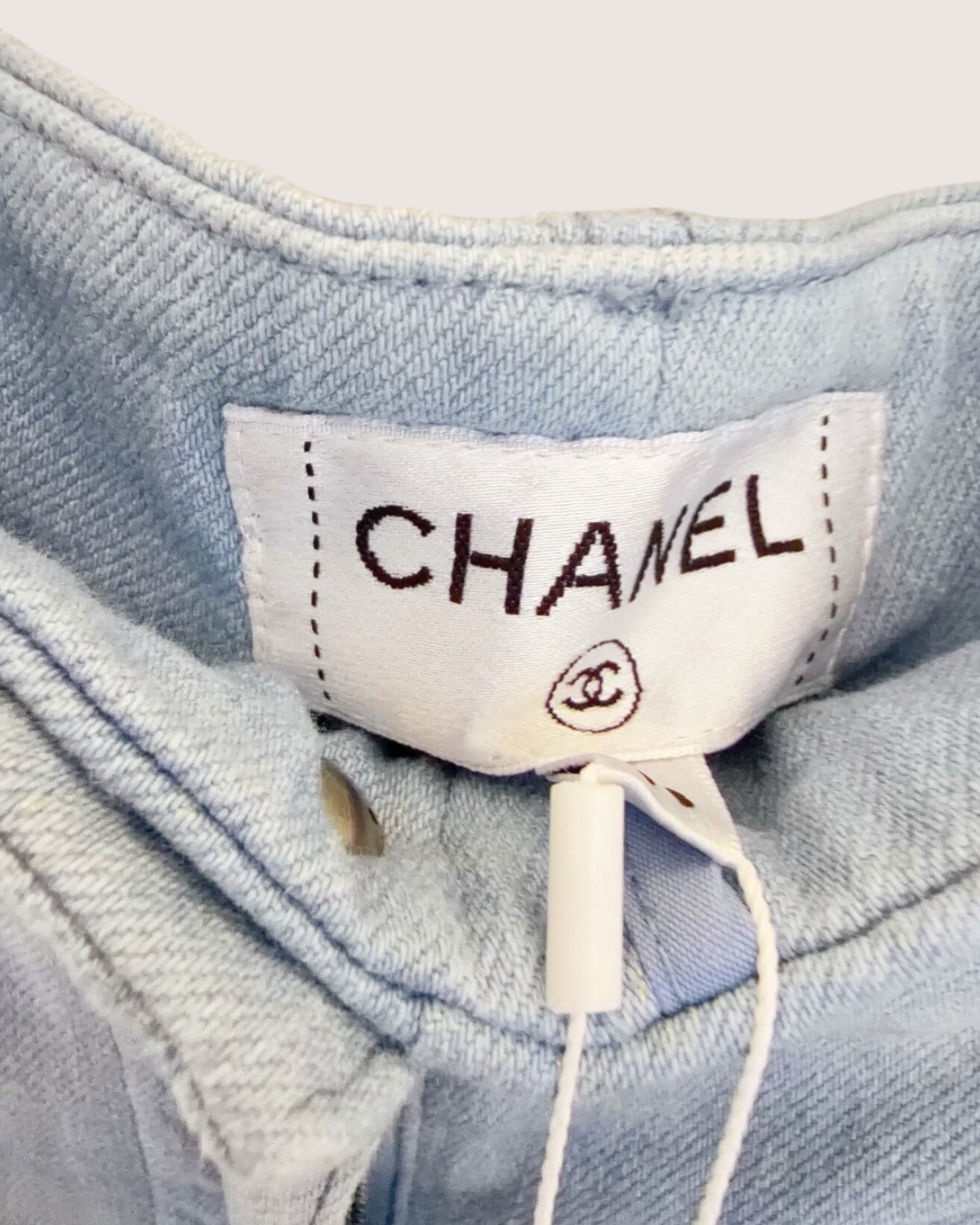 Chanel 26C Striped Denim Wide-Leg Jeans Blue, White FR 38