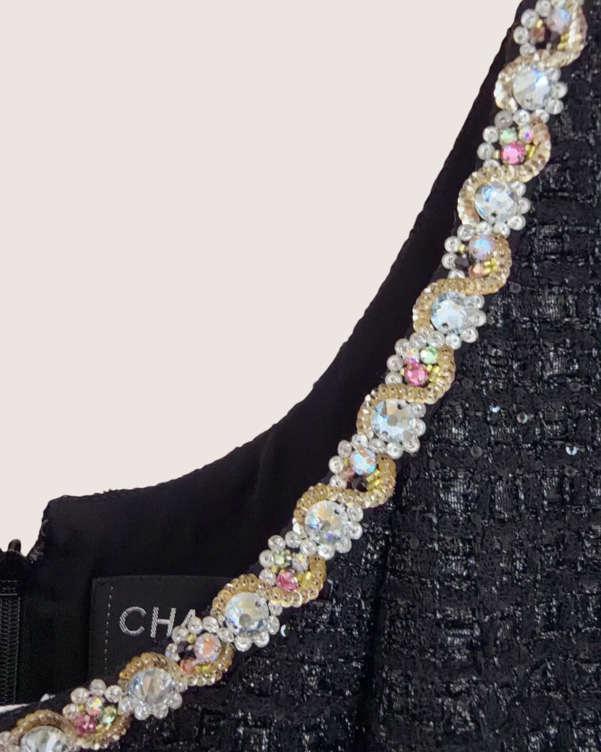 Chanel 23S Tweed Crystal-Trim Mini Dress Black FR 36