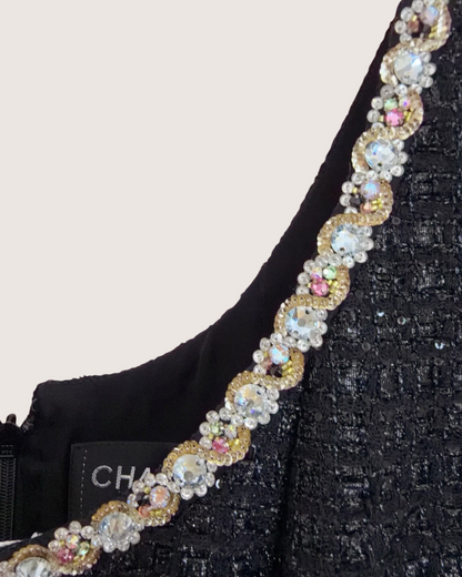 Chanel 23S Tweed Crystal-Trim Mini Dress Black FR 36