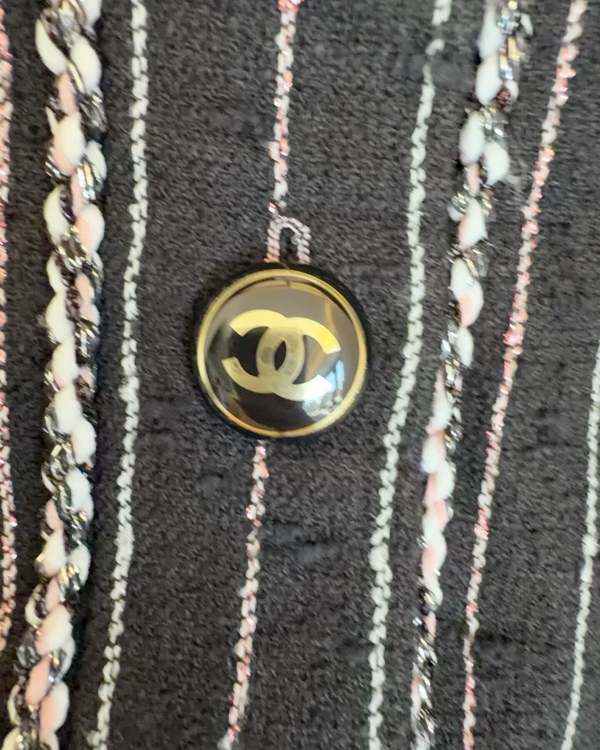 Chanel 23P Striped Tweed Jacket Black, White, Pink FR 38