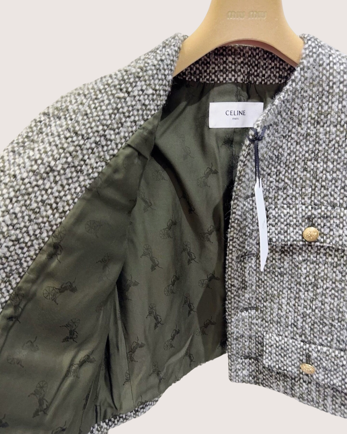 Celine Tweed Jacket Grey, Black, White FR 36