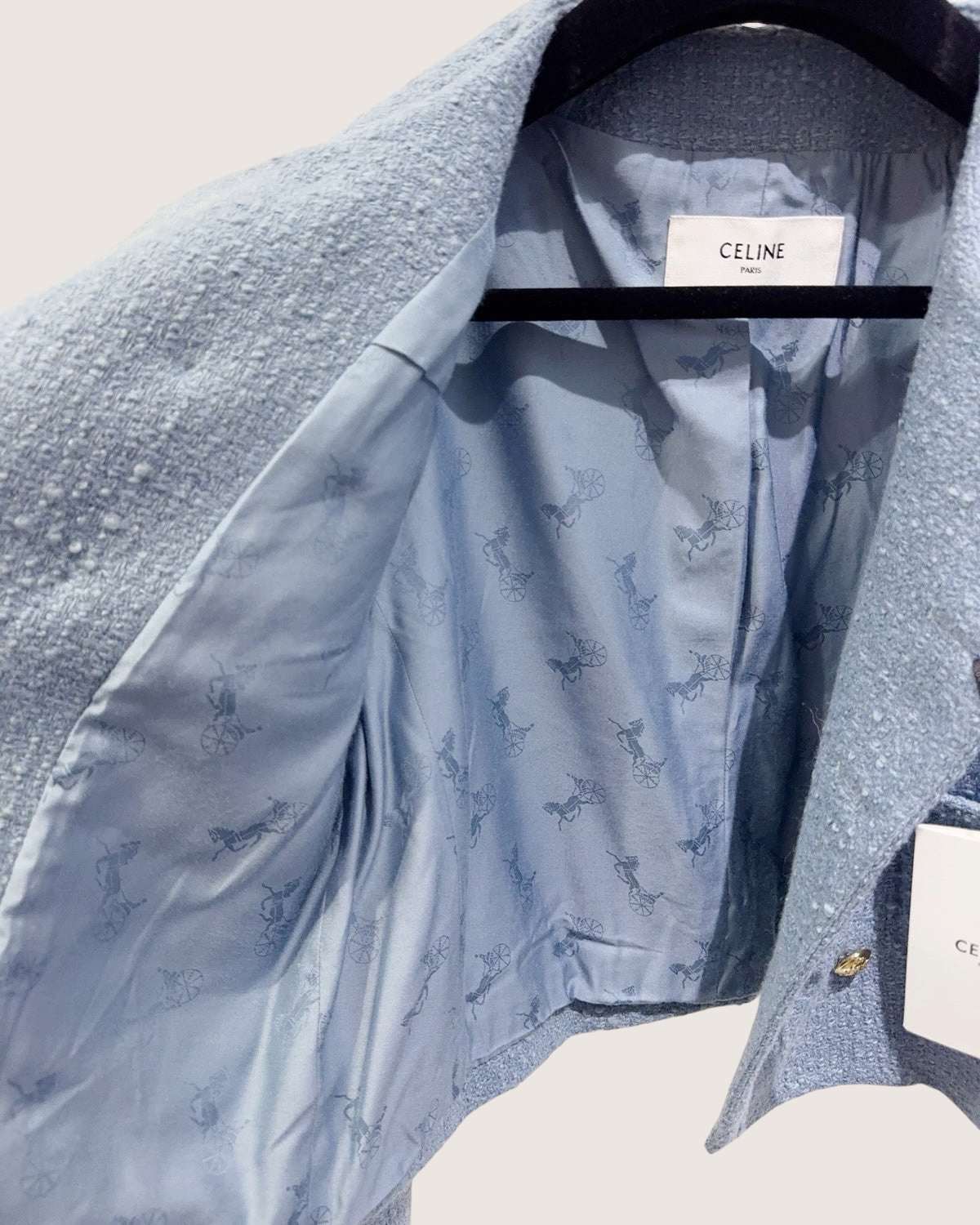 Celine Tweed Double-Breasted Jacket Blue FR 40